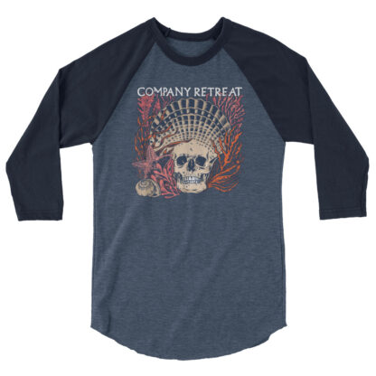 Company Retreat - Seashell Skull - 3/4 sleeve Raglan Shirt - Heather Denim and Navy