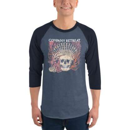 Company Retreat - Seashell Skull - 3/4 sleeve Raglan Shirt - Heather Denim and Navy - Image 2